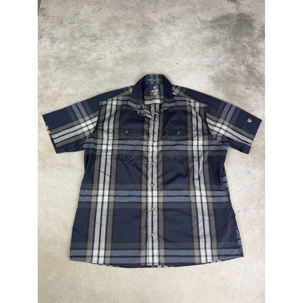 Kuhl Styk Shirt Men XL Nocturnal Sea Plaid Pattern Tapered Fit Casual Streetwear
